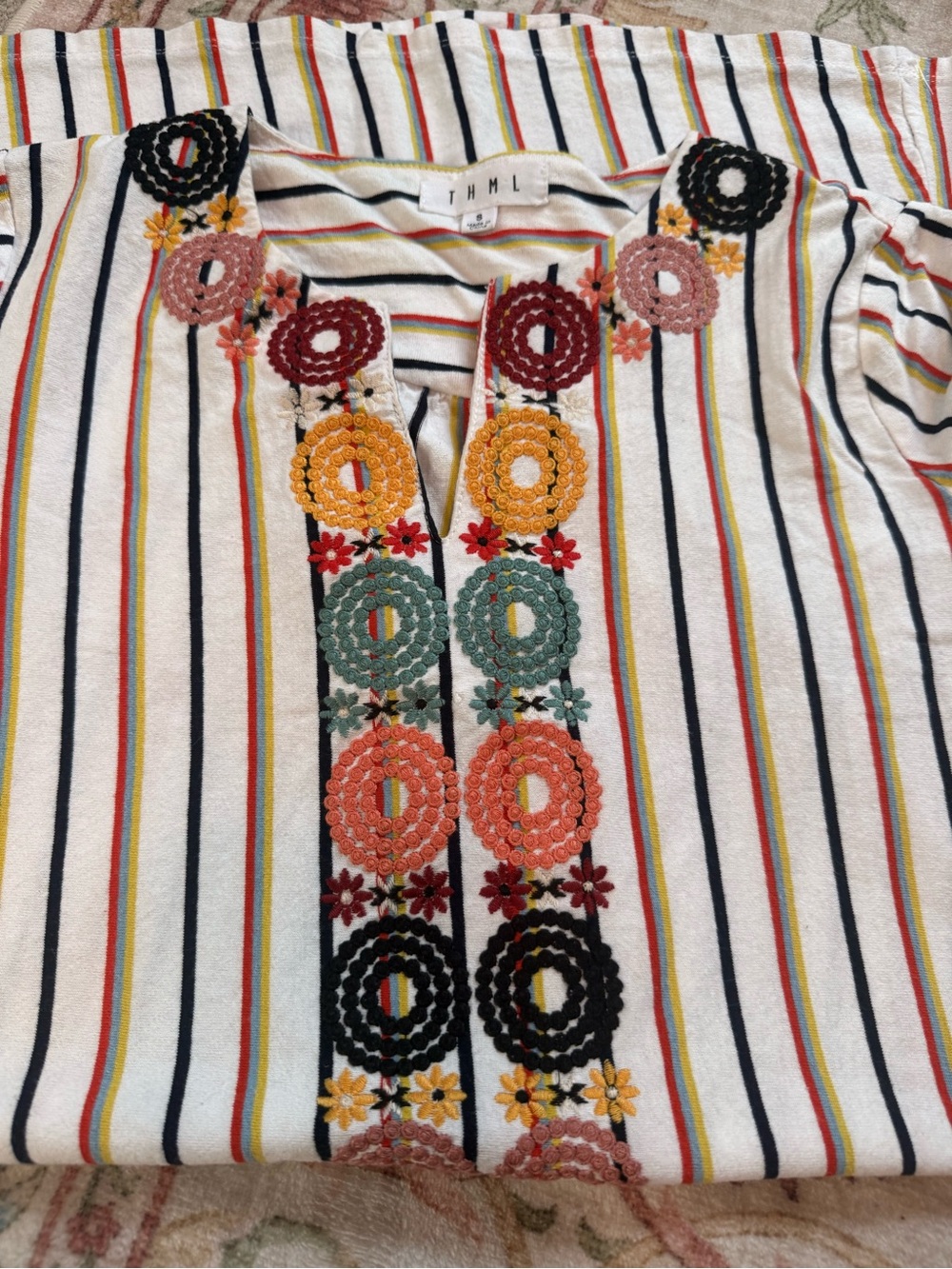 THML Embroidered Striped Shift Dress Size Small - Picture 3 of 5